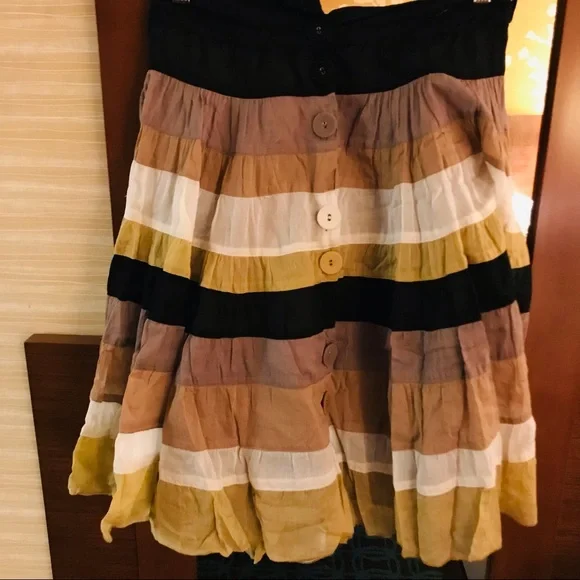 Zara Woman Boho Striped A-Line Skirt High Waist Button Front Earth Tone Flowy - Picture 6 of 7